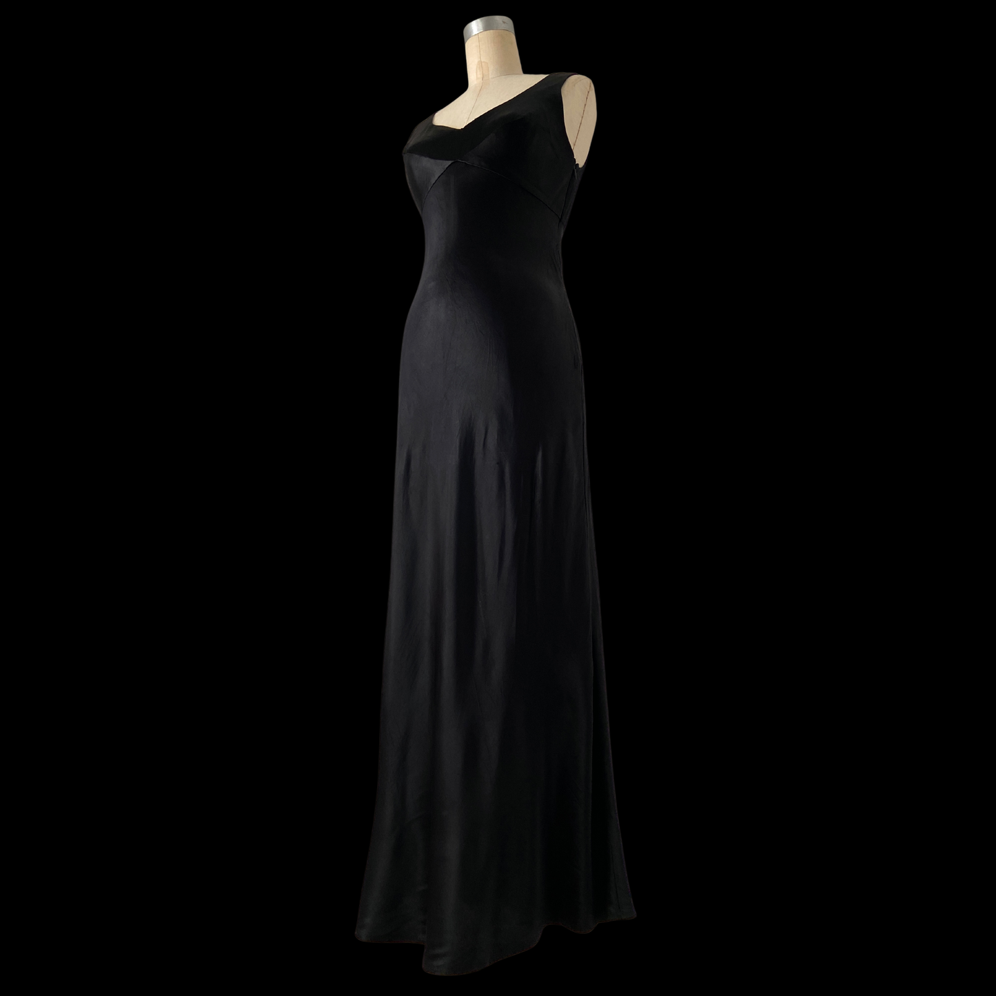 1990s does 1930s Black Liquid Satin Bias Cut Dress