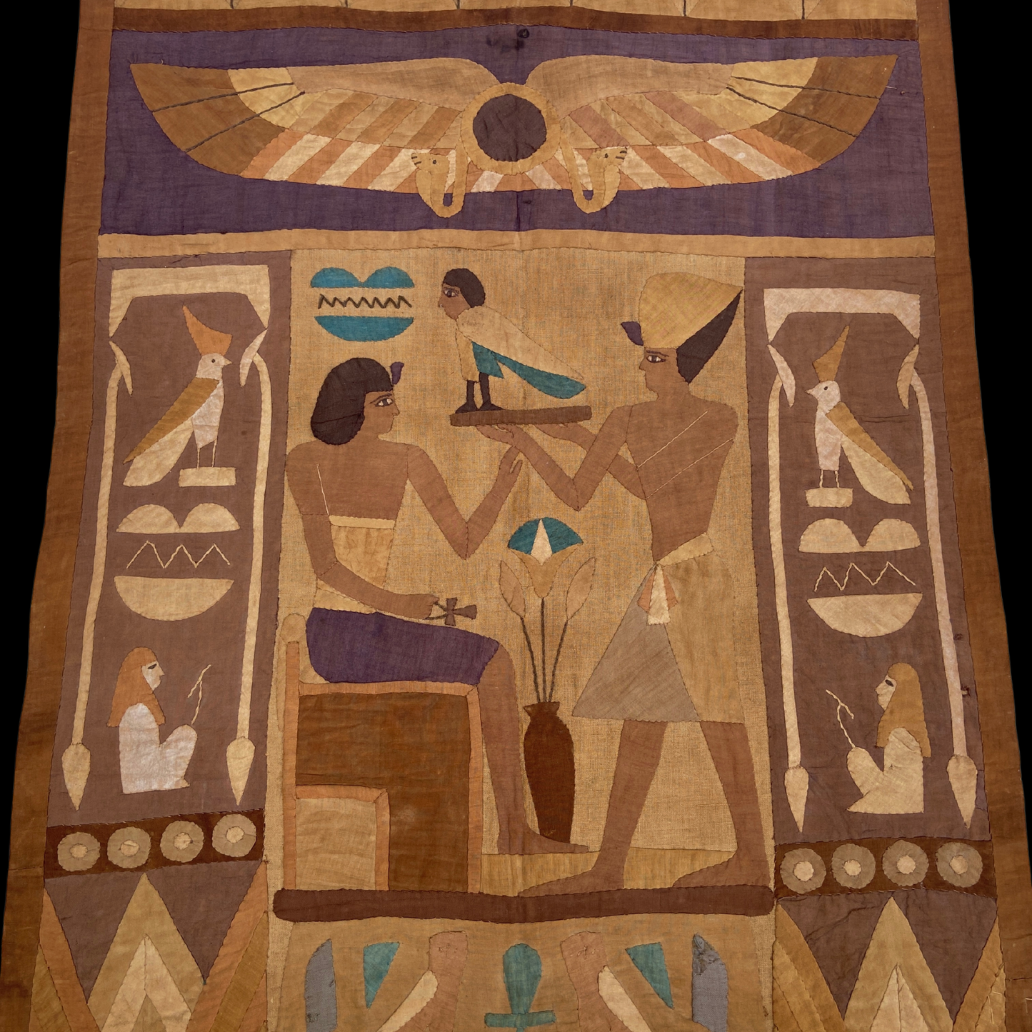 19th Century Egyptian Revival Applique Wall Hanging with Original Finials