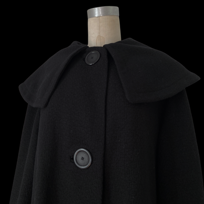 1950s Black Wool Coat with Oversized Collar