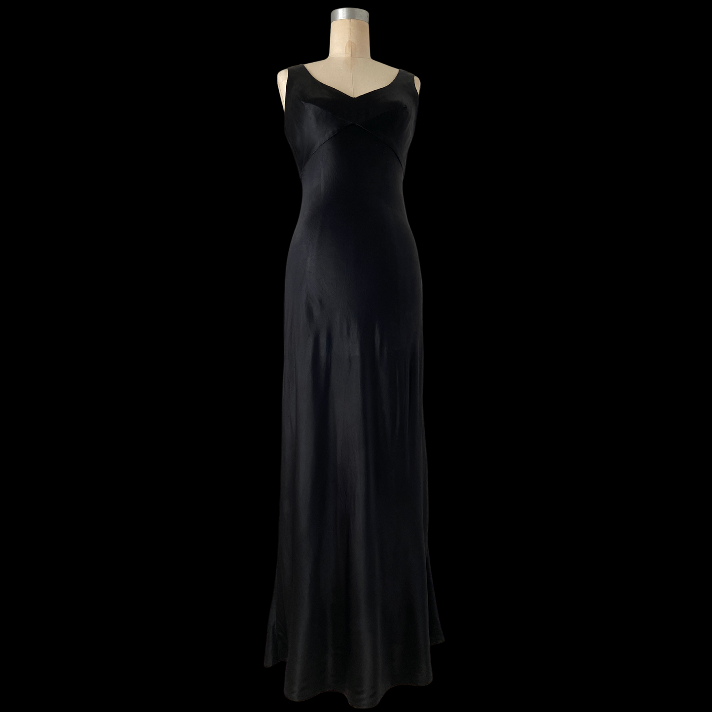 1990s does 1930s Black Liquid Satin Bias Cut Dress