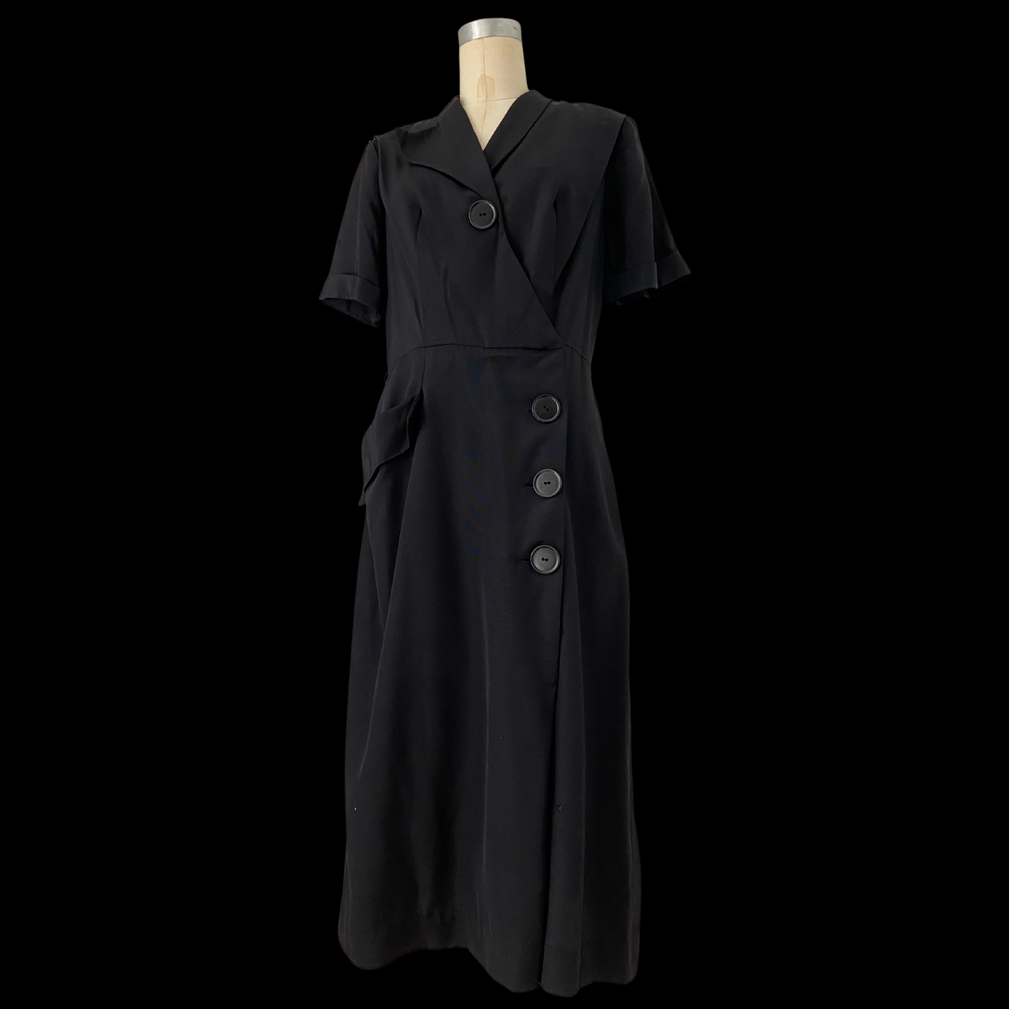 1940s Black Asymmetrical Dress with Pocket