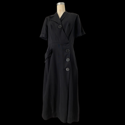 1940s Black Asymmetrical Dress with Pocket