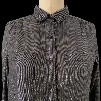 1970s Black Indian Cotton and Lurex Shirt
