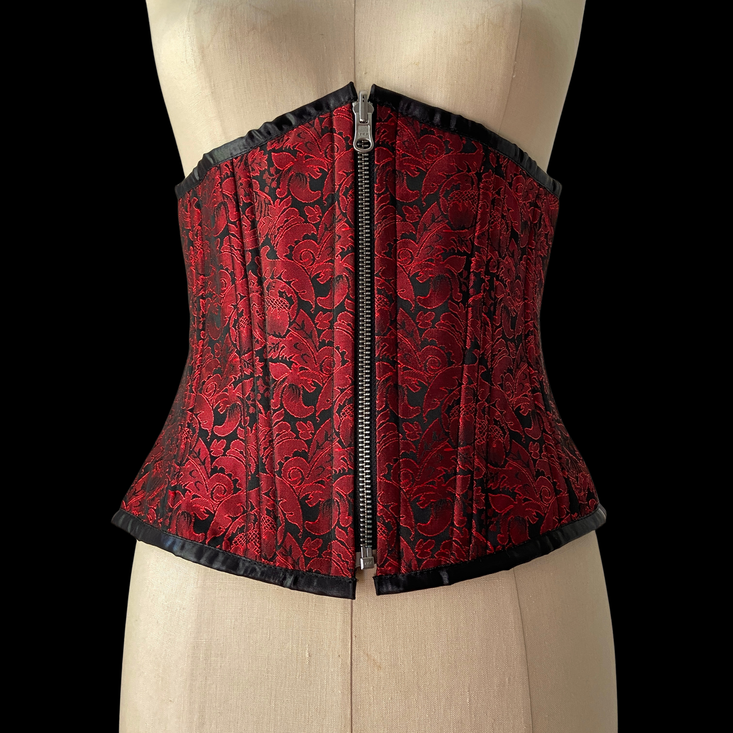 Vintage 1990s Black Red Brocade Corset Reversible