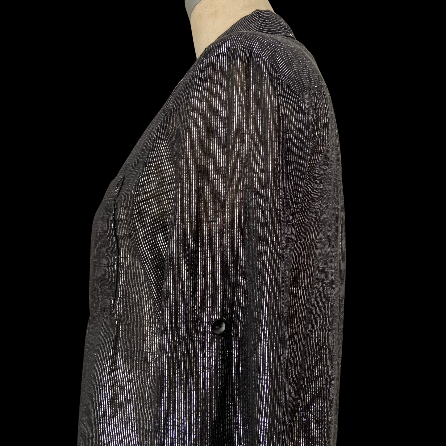1970s Black Indian Cotton and Lurex Shirt