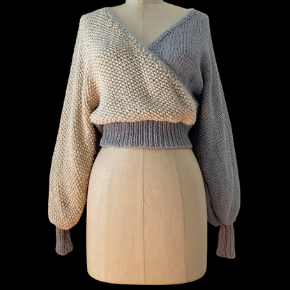 1980s Wrap Sweater Balloon Sleeve Angora Trimmed