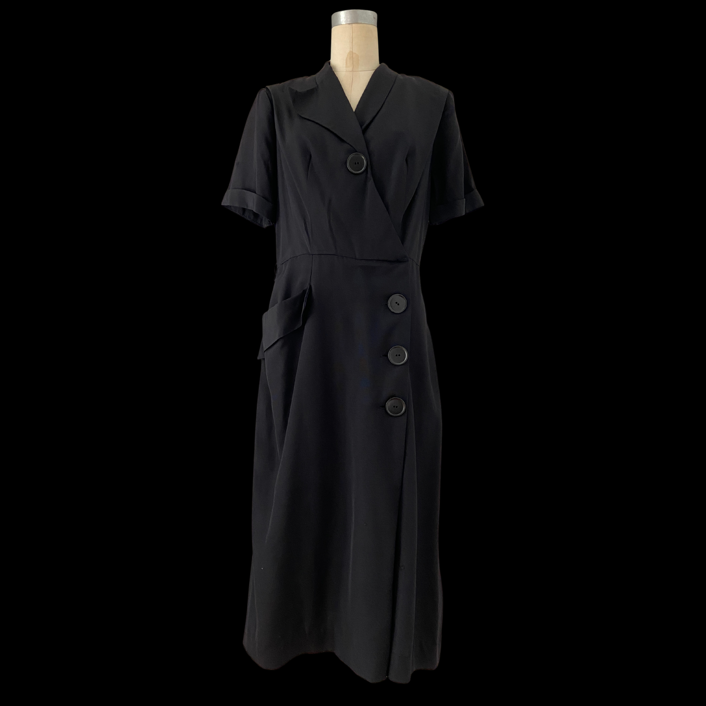 1940s Black Asymmetrical Dress with Pocket