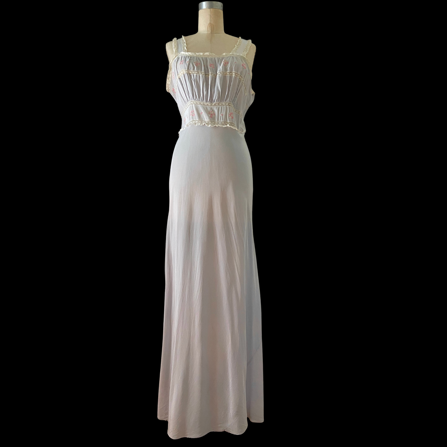 1930s Blue Embroidered Slip Dress
