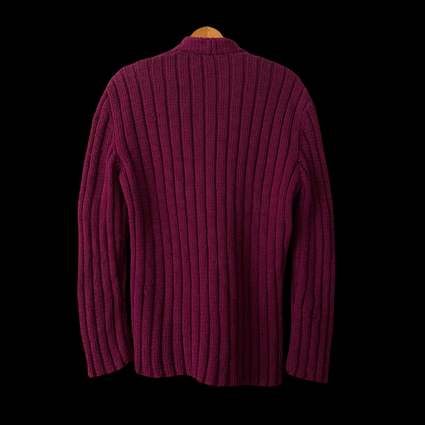 1930s Burgundy Hand Knit Wool Cardigan