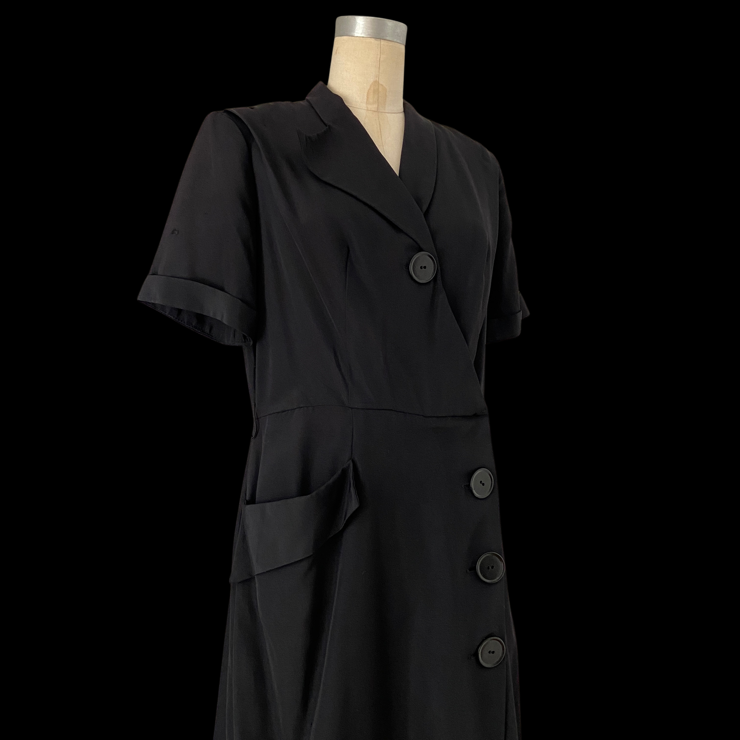 1940s Black Asymmetrical Dress with Pocket