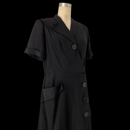 1940s Black Asymmetrical Dress with Pocket