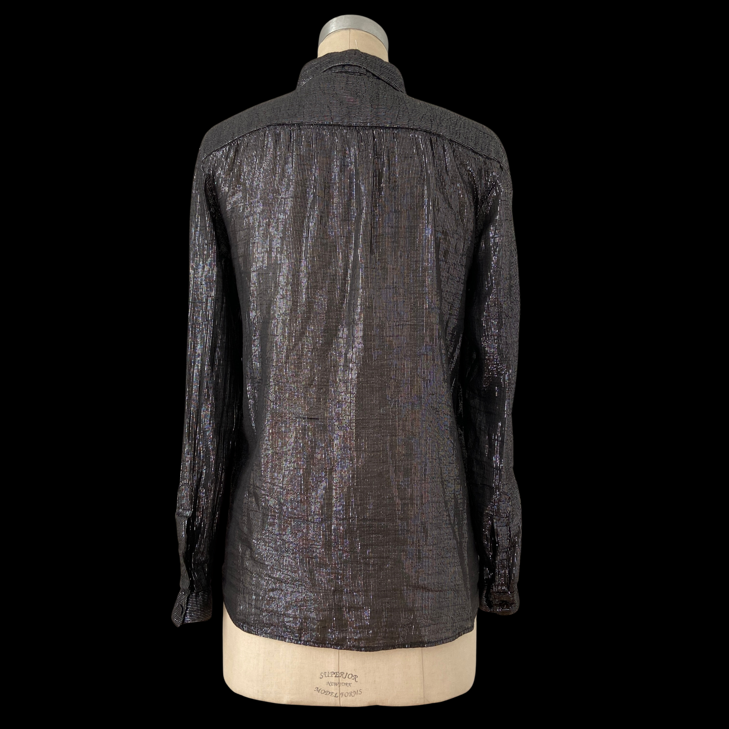 1970s Black Indian Cotton and Lurex Shirt