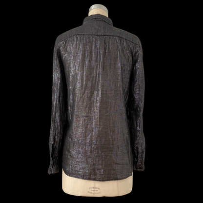 1970s Black Indian Cotton and Lurex Shirt