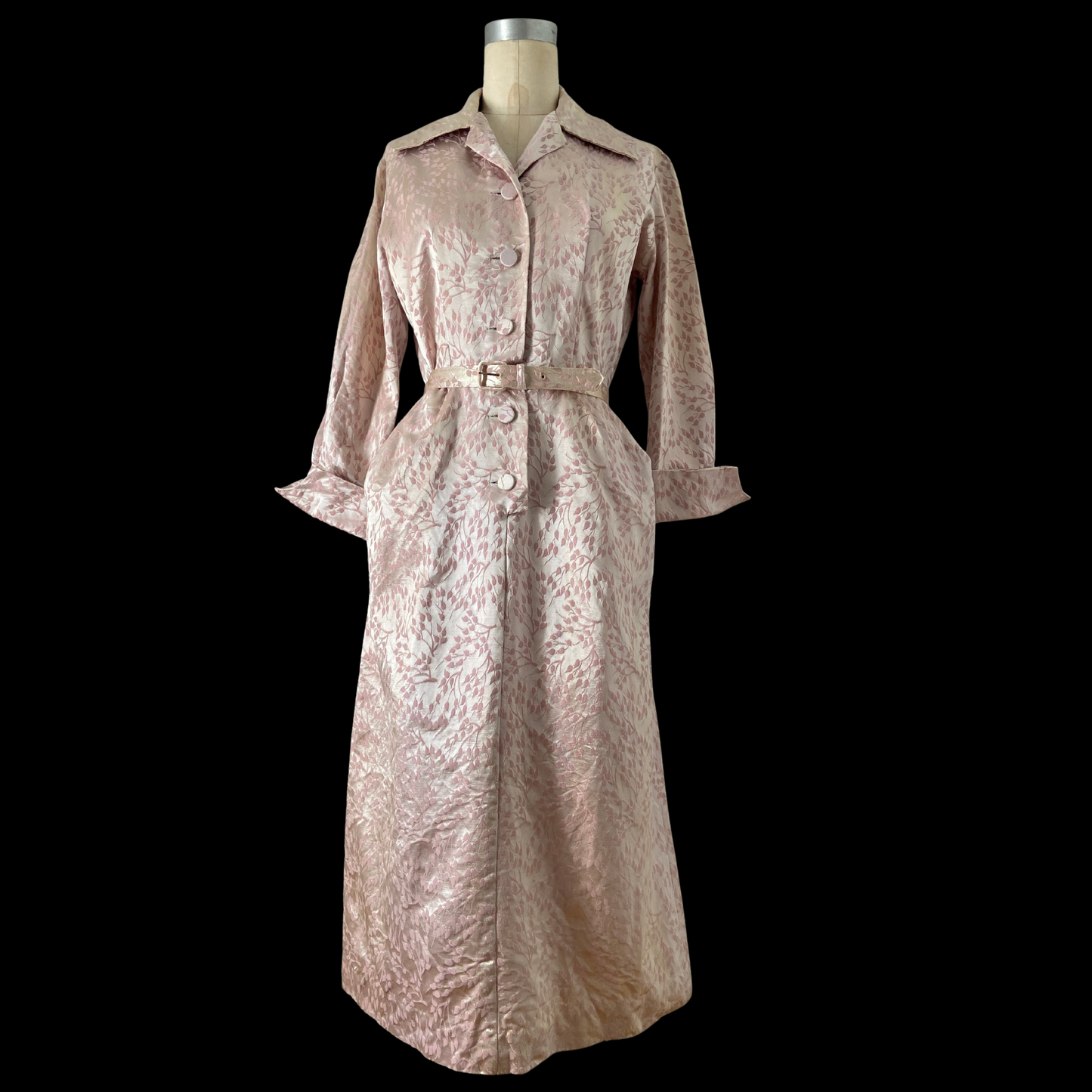 1950s Pink Brocade Wiggle Dress