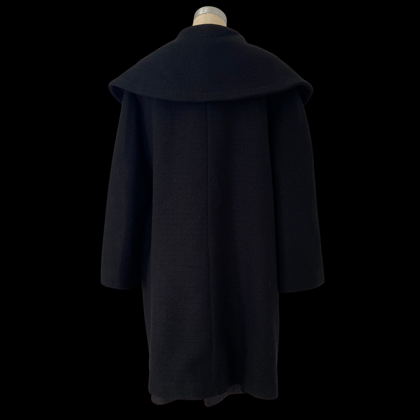 1950s Black Wool Coat with Oversized Collar