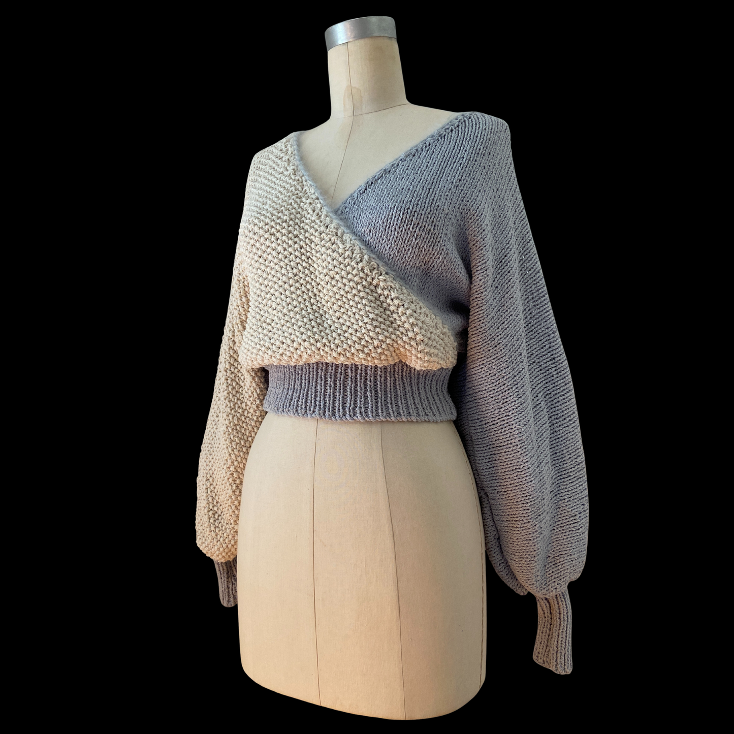 1980s Wrap Sweater Balloon Sleeve Angora Trimmed