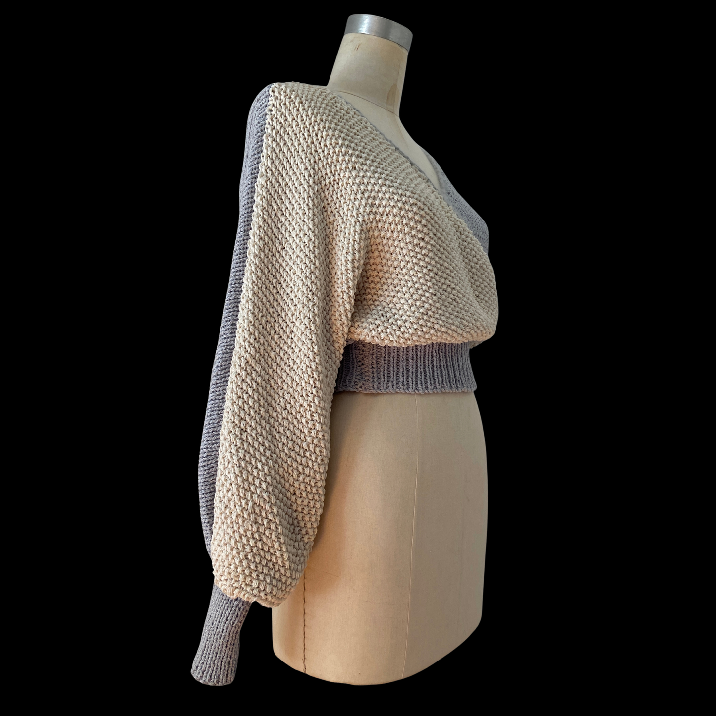 1980s Wrap Sweater Balloon Sleeve Angora Trimmed