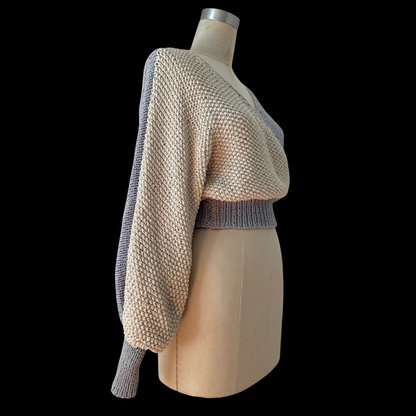 1980s Wrap Sweater Balloon Sleeve Angora Trimmed