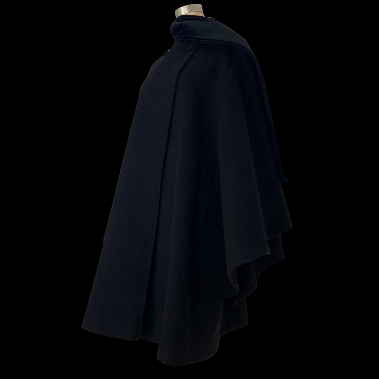 1990s Black Wool Cape with Velvet Scarf