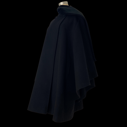 1990s Black Wool Cape with Velvet Scarf