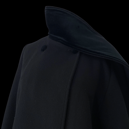 1990s Black Wool Cape with Velvet Scarf
