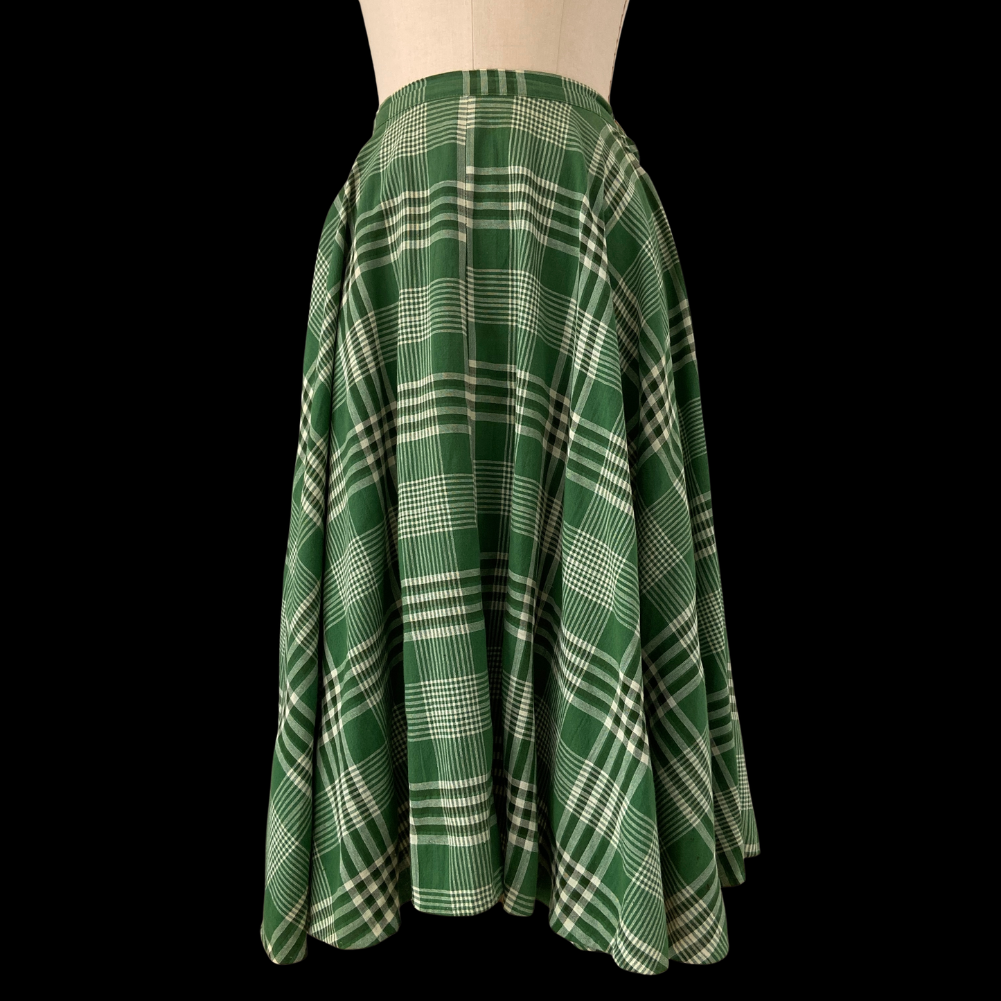 1940s Green Plaid Cotton Circle Skirt
