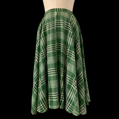 1940s Green Plaid Cotton Circle Skirt