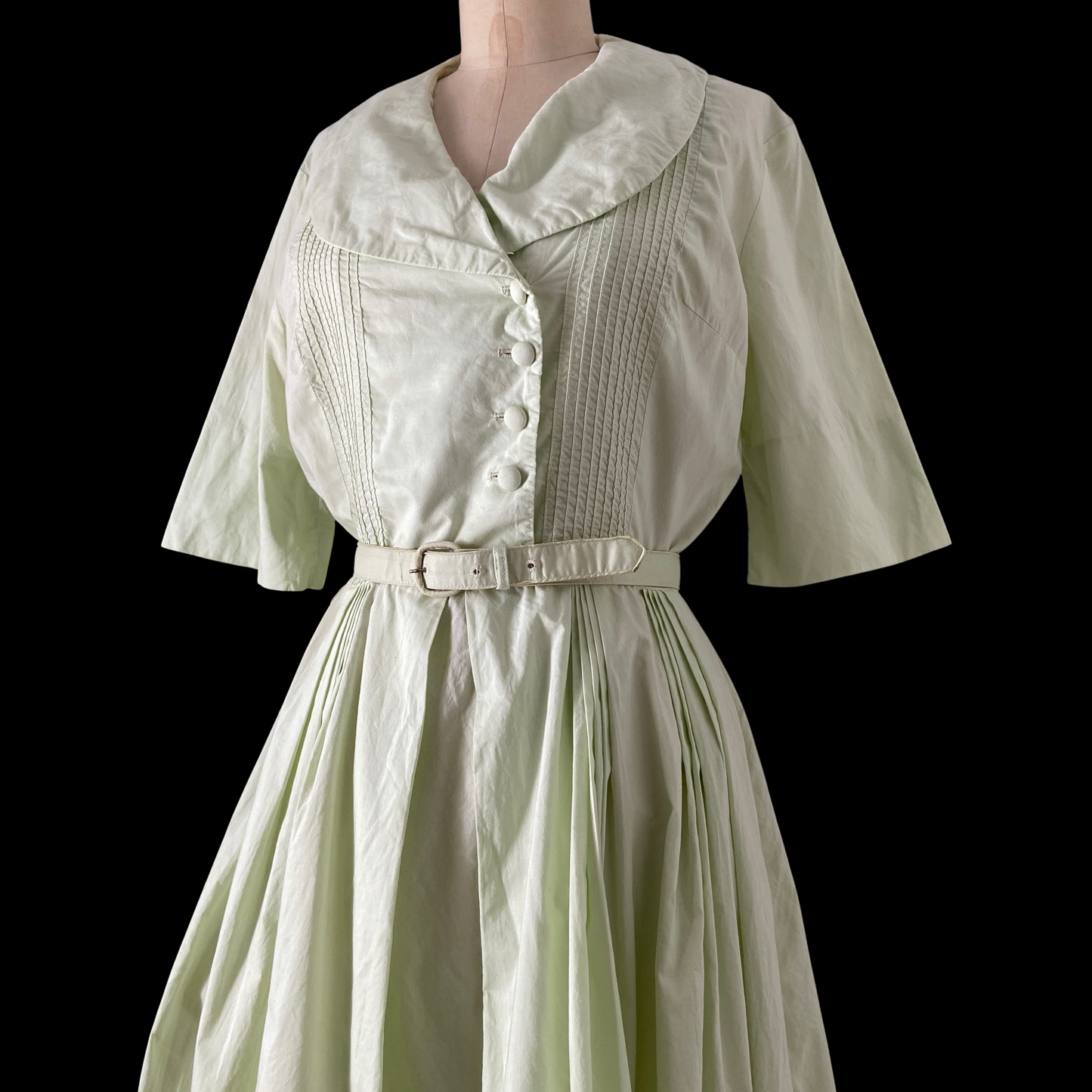 1950s Mint Cotton Shawl Collar Dress