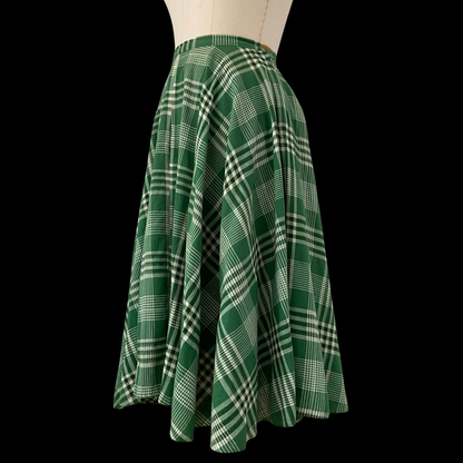 1940s Green Plaid Cotton Circle Skirt