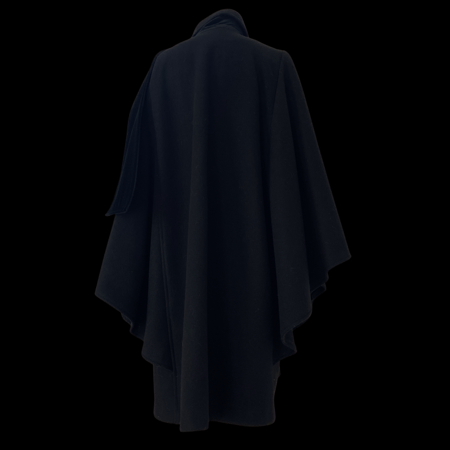 1990s Black Wool Cape with Velvet Scarf