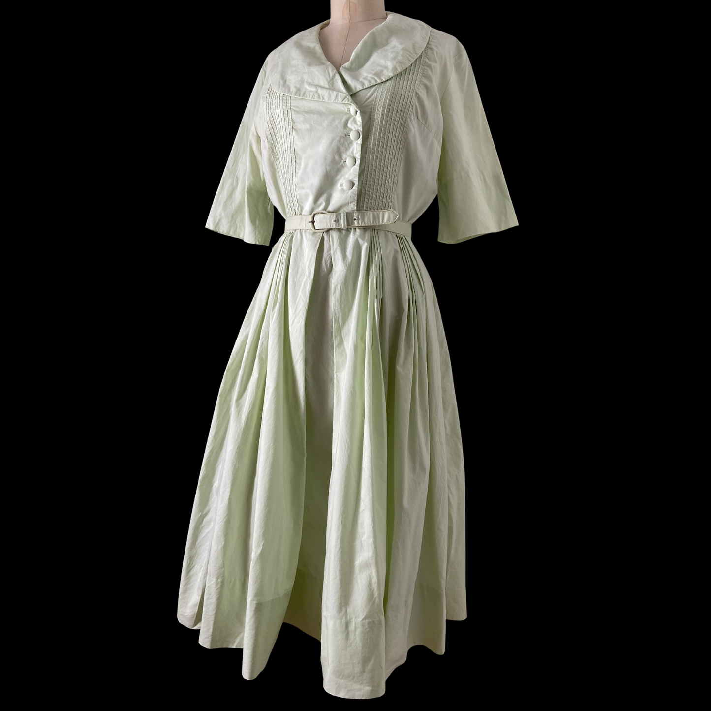 1950s Mint Cotton Shawl Collar Dress