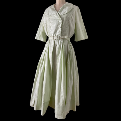 1950s Mint Cotton Shawl Collar Dress