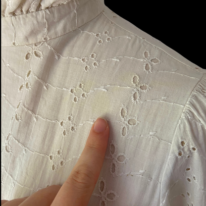 1960s 1970s Cotton Eyelet Lace Maxi Dress White Blue