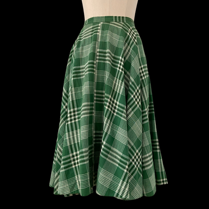 1940s Green Plaid Cotton Circle Skirt
