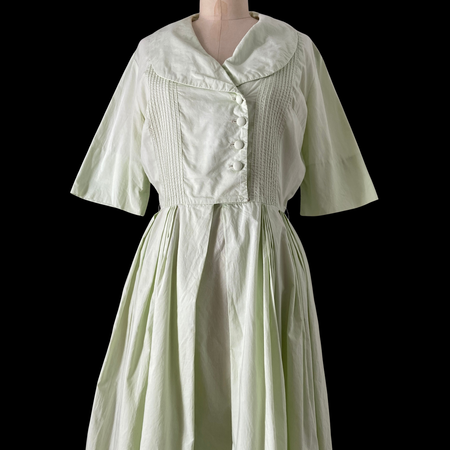 1950s Mint Cotton Shawl Collar Dress