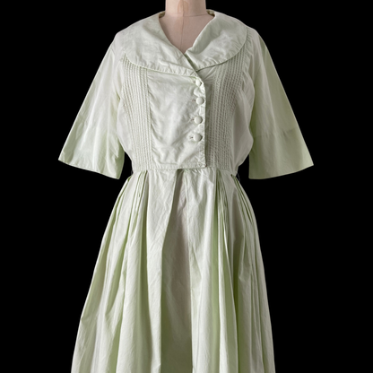 1950s Mint Cotton Shawl Collar Dress