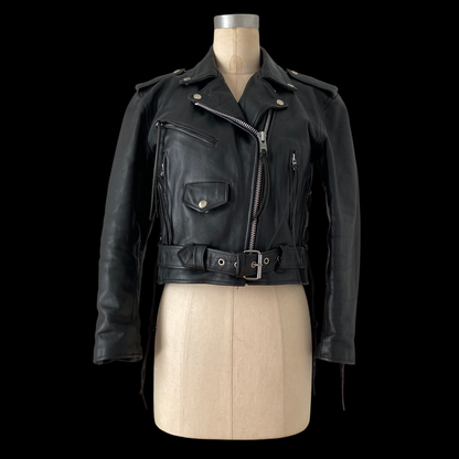 1980s 1990s Cropped Leather Biker Motorcycle Jacket