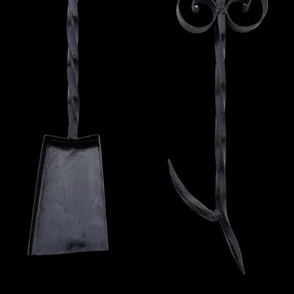 1950s Wrought Iron Fireplace Tool Set Wall Hanger