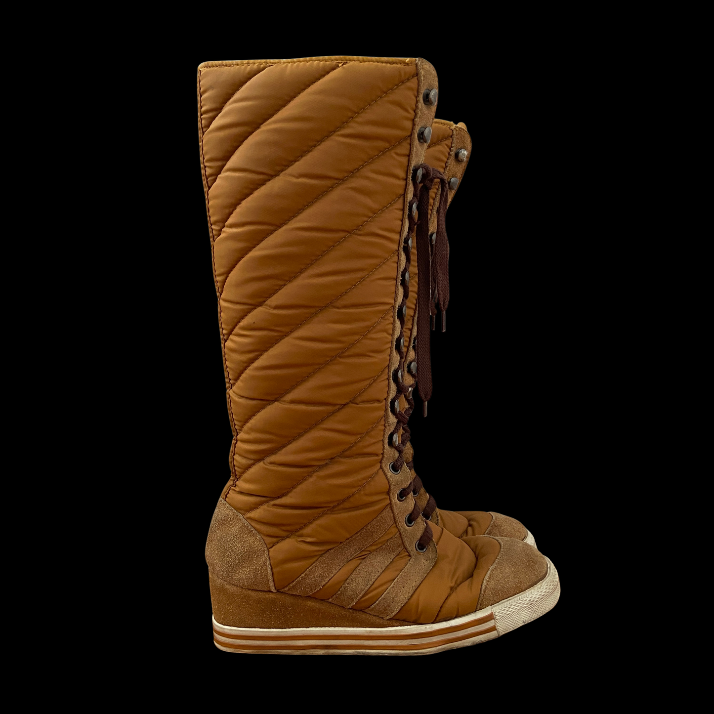 1970s Lace Up Quilted Knee High Sneaker Boots
