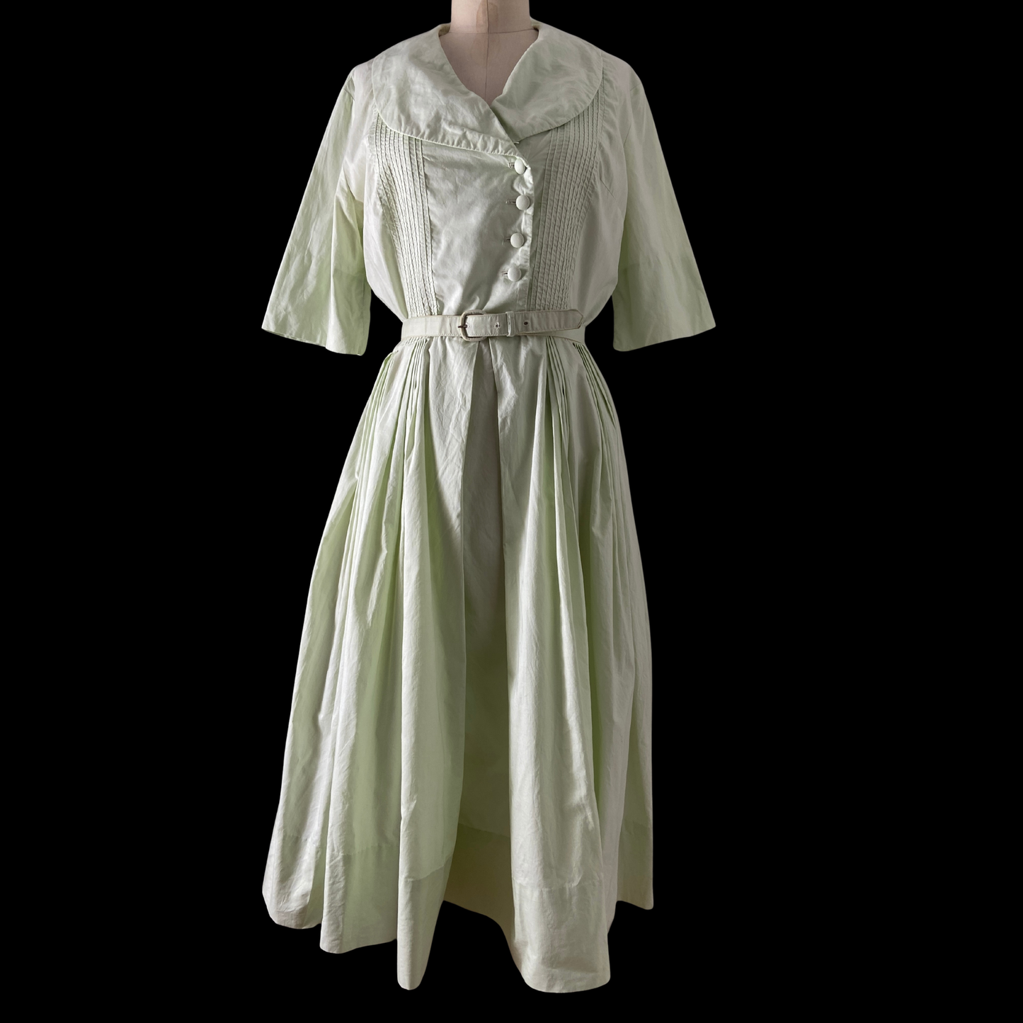 1950s Mint Cotton Shawl Collar Dress