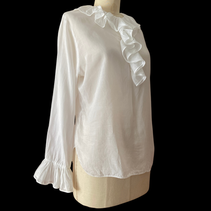 1960s White Ruffle Cotton Top