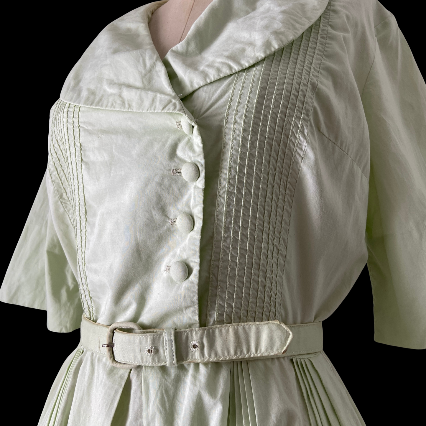 1950s Mint Cotton Shawl Collar Dress