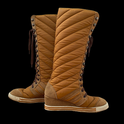 1970s Lace Up Quilted Knee High Sneaker Boots