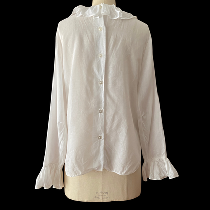 1960s White Ruffle Cotton Top
