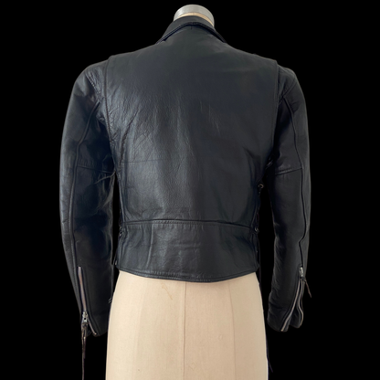 1980s 1990s Cropped Leather Biker Motorcycle Jacket