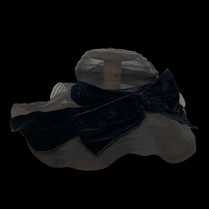 1940s Black Sheer Hat with Velvet Ribbon Bow