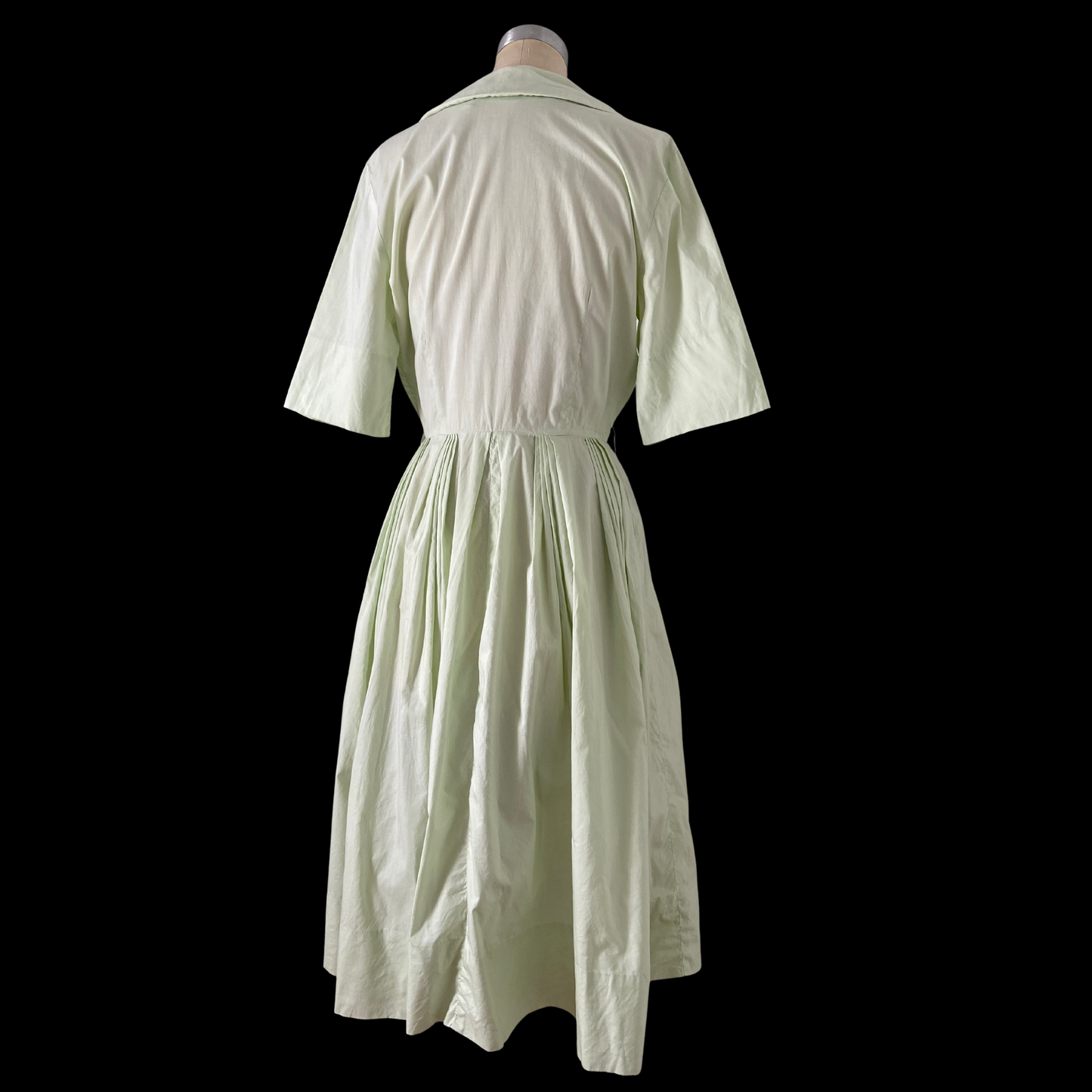 1950s Mint Cotton Shawl Collar Dress