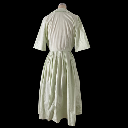 1950s Mint Cotton Shawl Collar Dress
