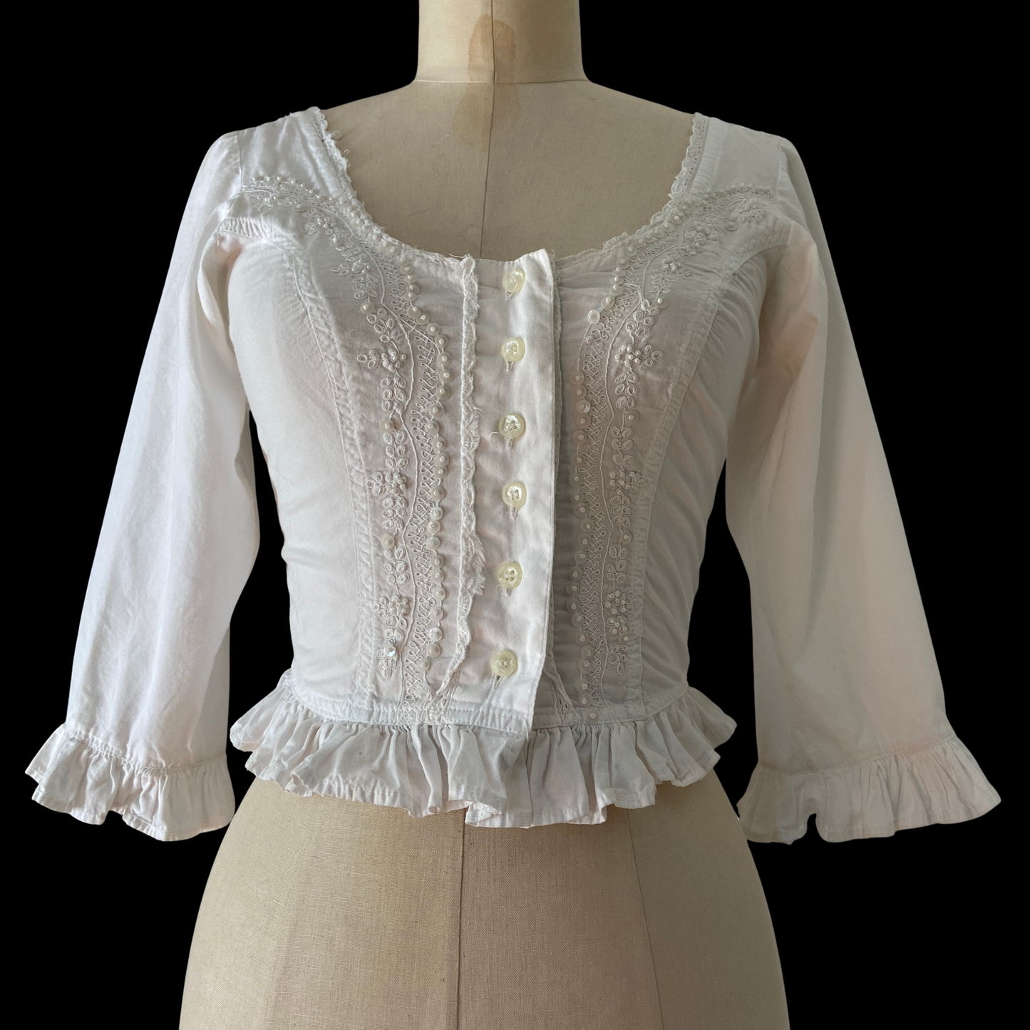 1980s White Cotton Embroidered Corset Top