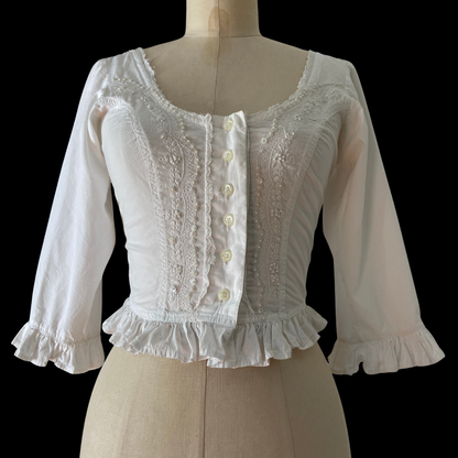 1980s White Cotton Embroidered Corset Top